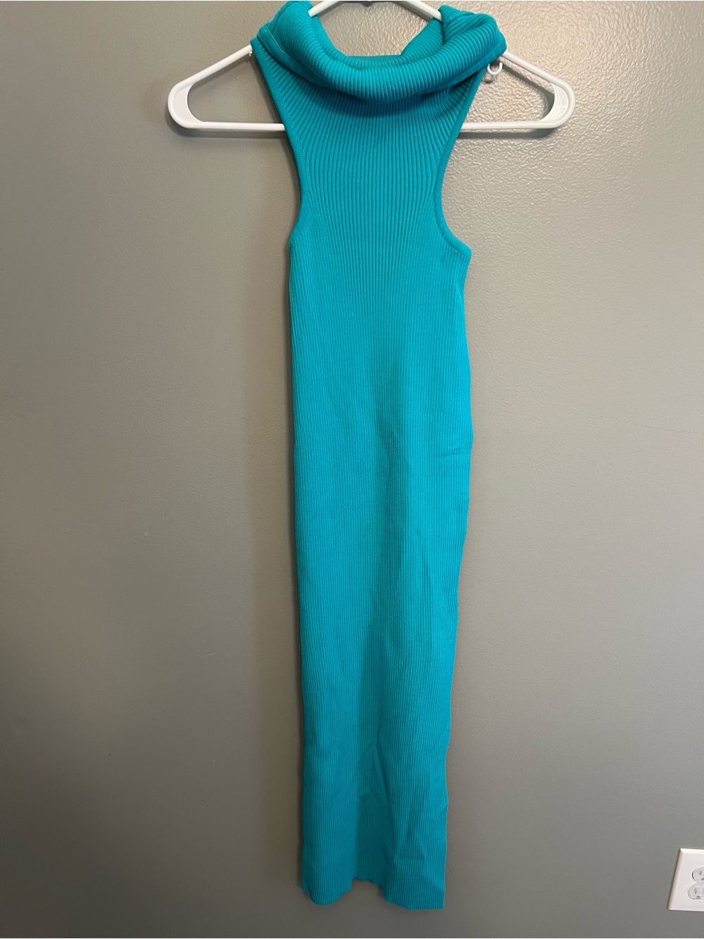 Meshki Sleeveless Ribbed Turtleneck Maxi Dress in Teal